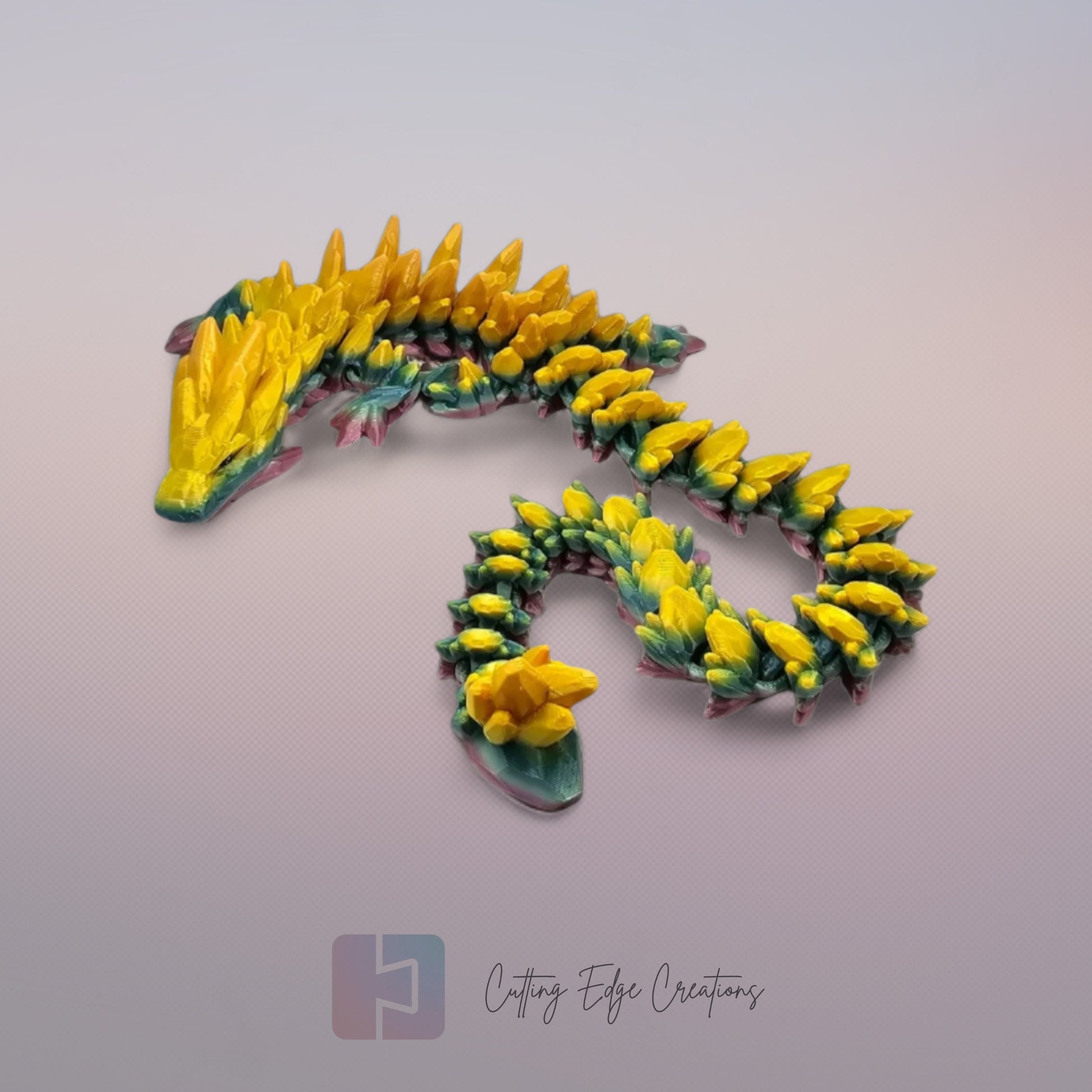 3D printed articulated Gemstone Dragon, flexible toy, handmade in the UK, desk fidget and gift.
