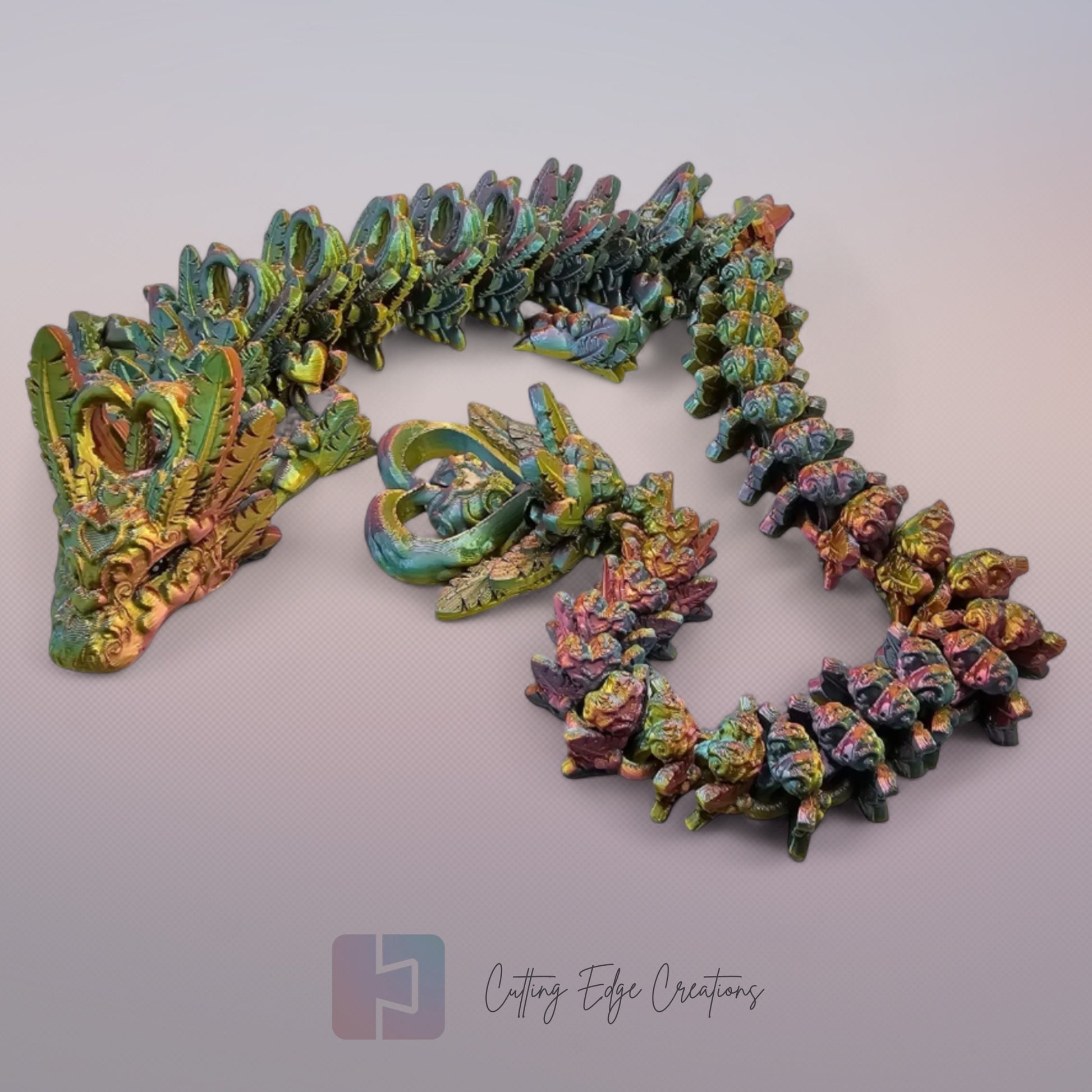 3D printed articulated Heart Dragon, flexible toy, handmade in the UK, desk fidget and gift.