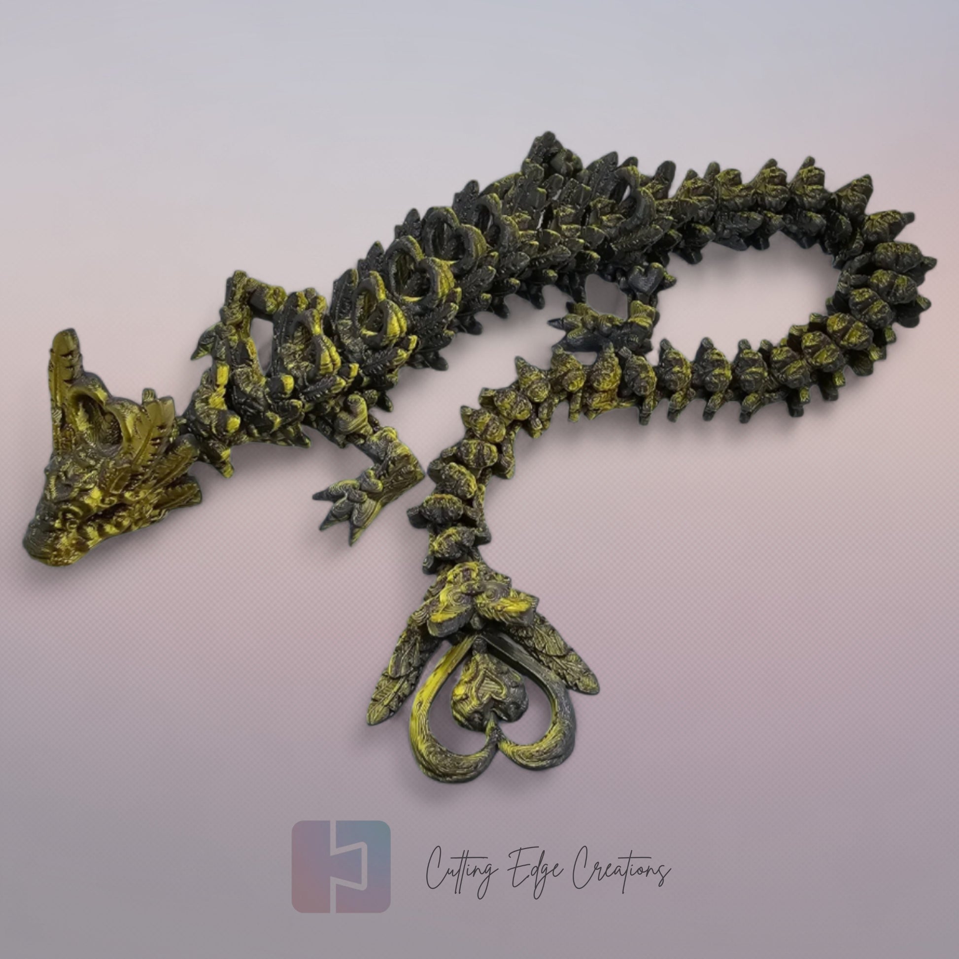 3D printed articulated Heart Dragon, flexible toy, handmade in the UK, desk fidget and gift.