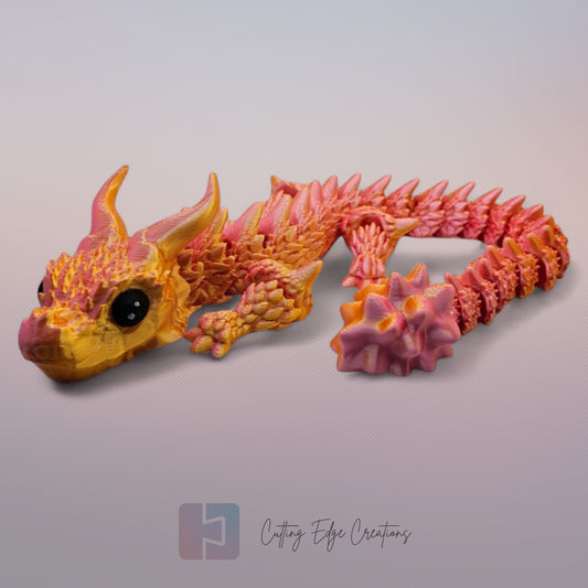 3D printed articulated Horned Menace Dragon, flexible toy, handmade in the UK, desk fidget and gift.