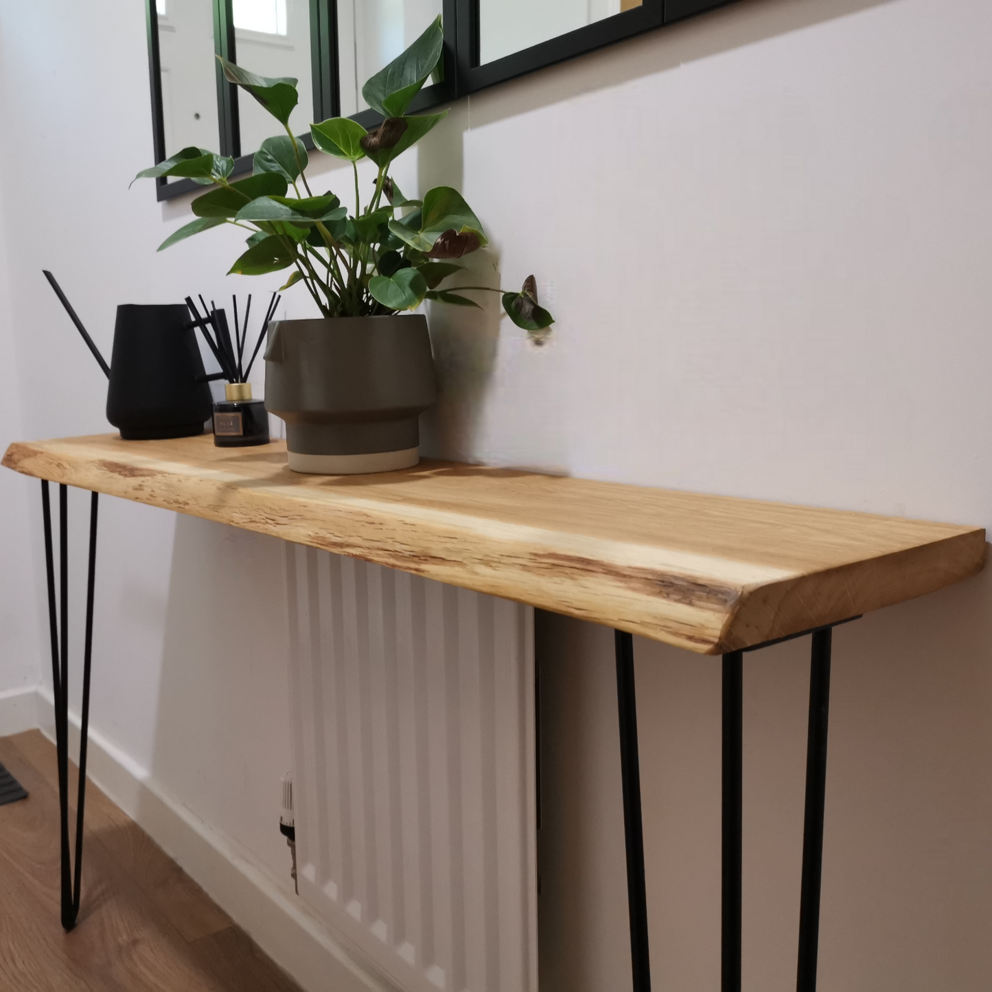 Live Edge Oak Standard Depth Console Table with Hairpin Legs