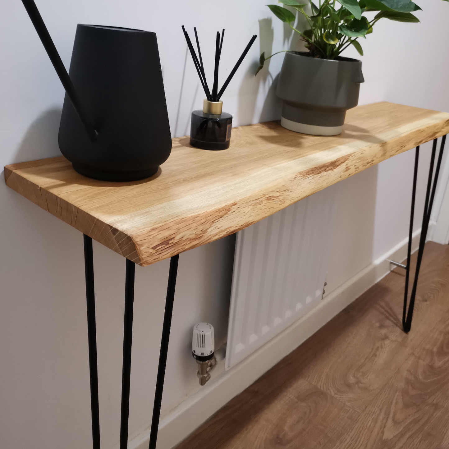 Live Edge Oak Standard Depth Console Table with Hairpin Legs