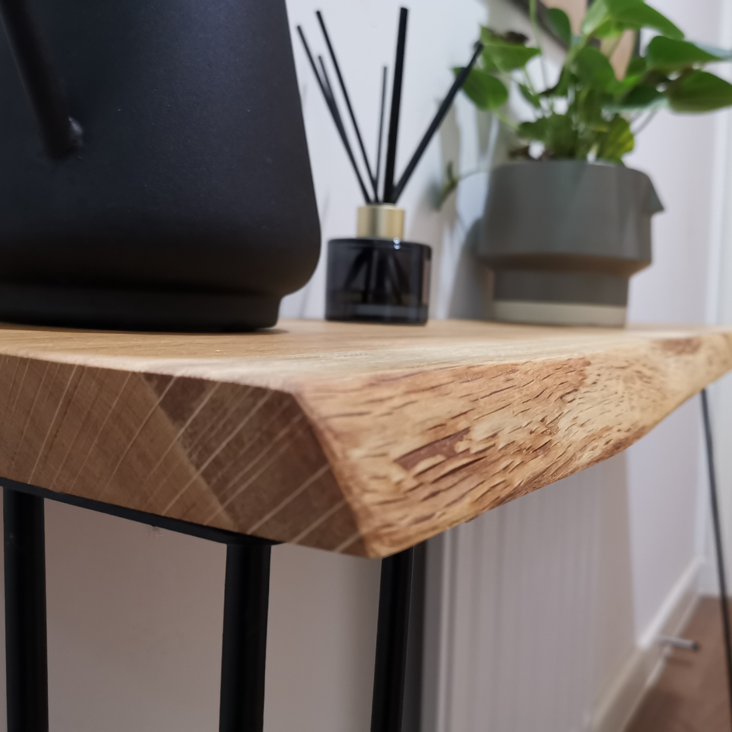 Live Edge Oak Standard Depth Console Table with Hairpin Legs