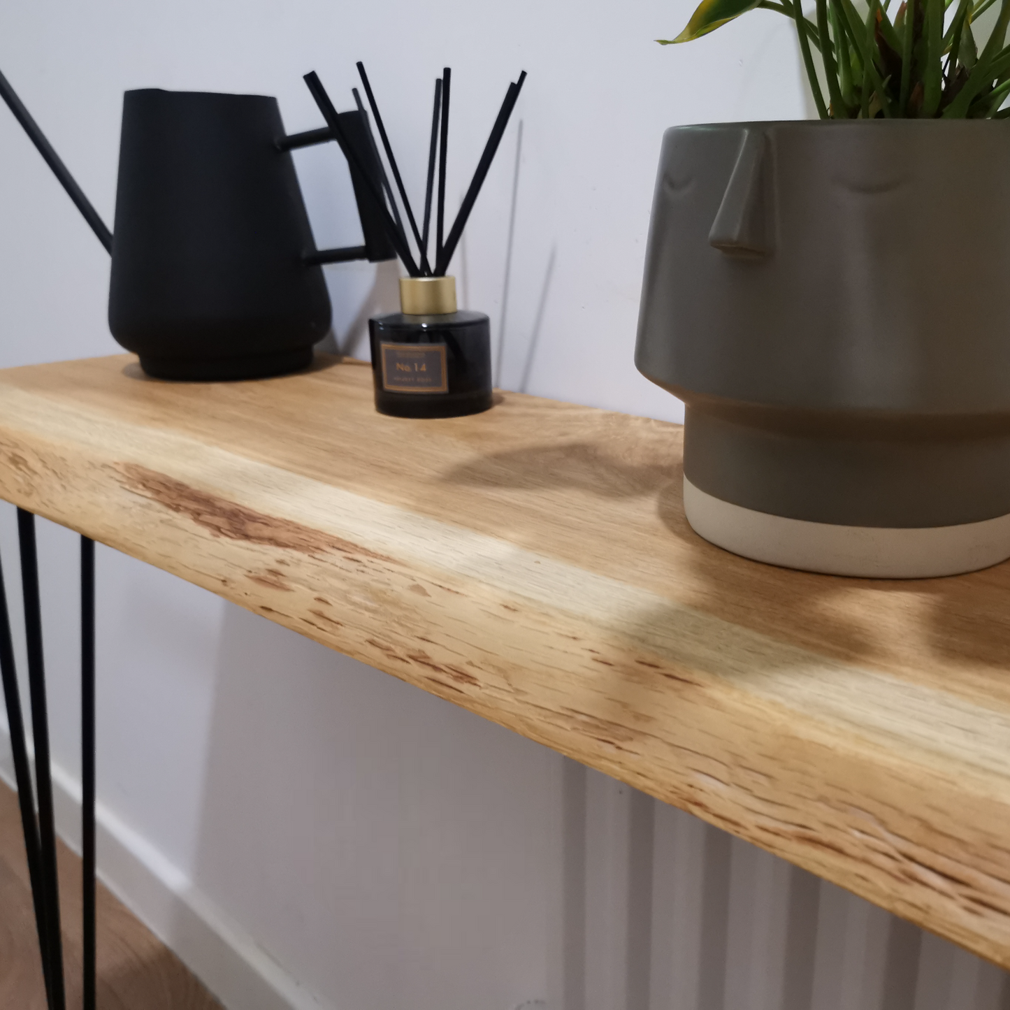 Live Edge Oak Standard Depth Console Table with Hairpin Legs