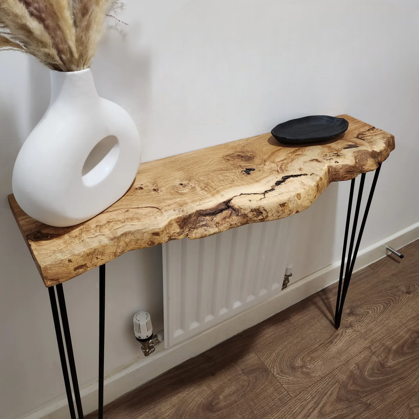 Live Edge Oak Standard Depth Console Table with Hairpin Legs