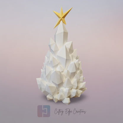 Crystal Glow Christmas Tree – Light-Up 3D Printed Holiday Decor with Gold Star Topper - Flickering LED (22cm)