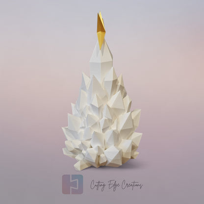 Crystal Glow Christmas Tree – Light-Up 3D Printed Holiday Decor with Gold Star Topper - Flickering LED (22cm)