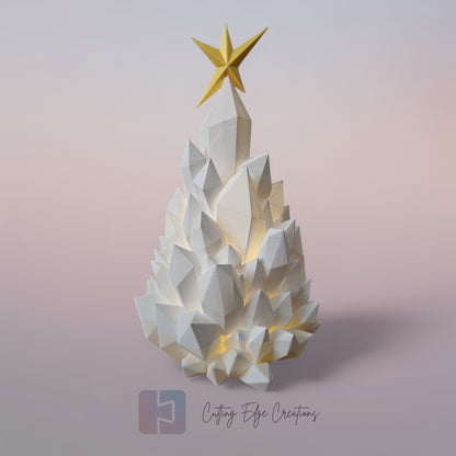 Crystal Glow Christmas Tree – Light-Up 3D Printed Holiday Decor with Gold Star Topper - Flickering LED (22cm)