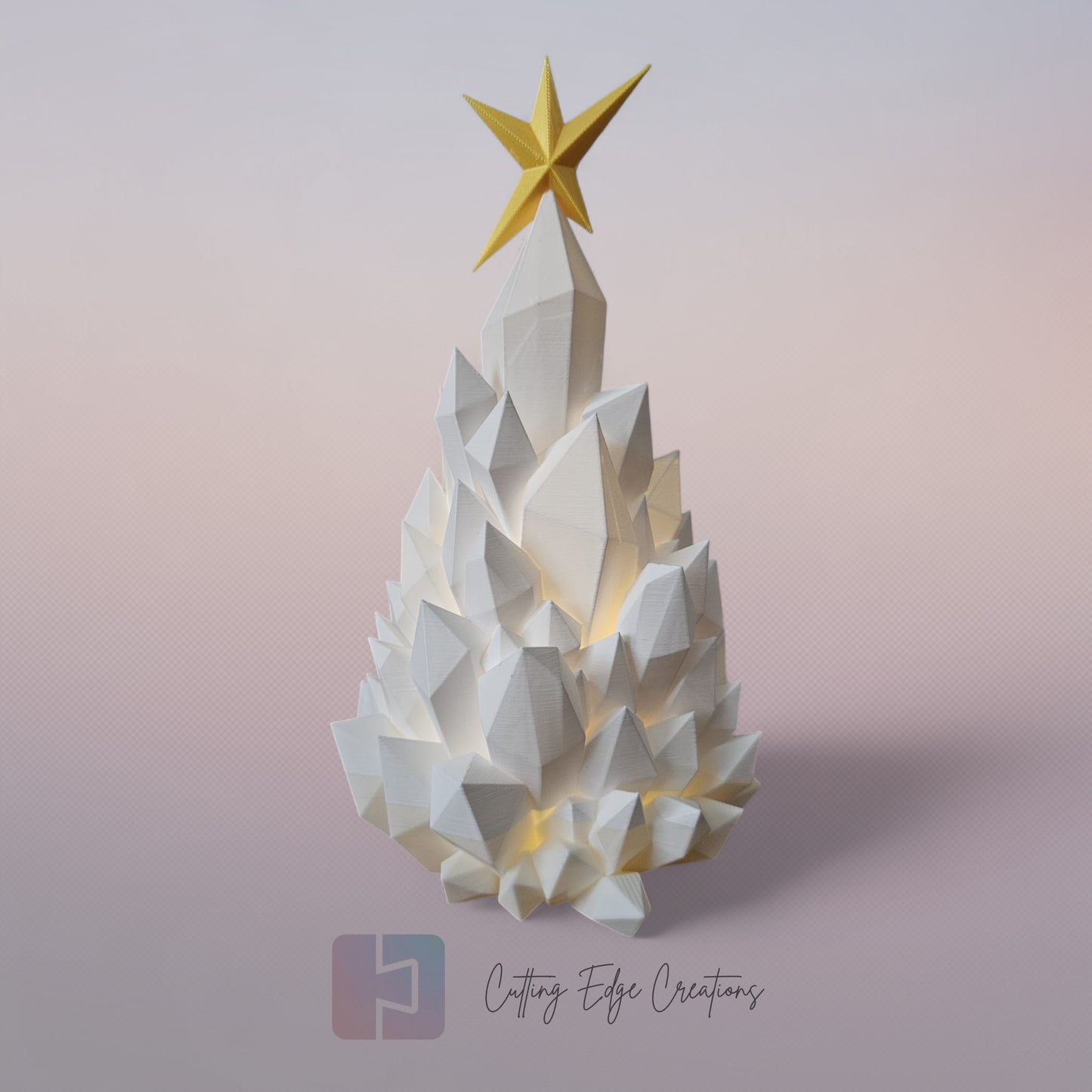 Crystal Glow Christmas Tree – Light-Up 3D Printed Holiday Decor with Gold Star Topper - Flickering LED (22cm)
