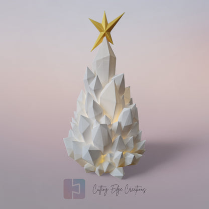Crystal Glow Christmas Tree – Light-Up 3D Printed Holiday Decor with Gold Star Topper - Flickering LED (22cm)