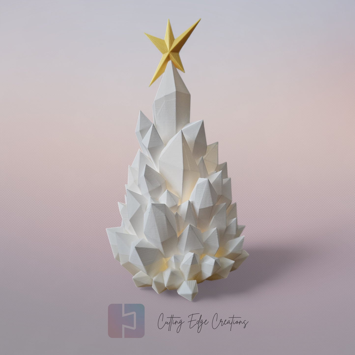 Crystal Glow Christmas Tree – Light-Up 3D Printed Holiday Decor with Gold Star Topper - Flickering LED (22cm)