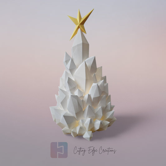 Crystal Glow Christmas Tree – Light-Up 3D Printed Holiday Decor with Gold Star Topper - Flickering LED (22cm)