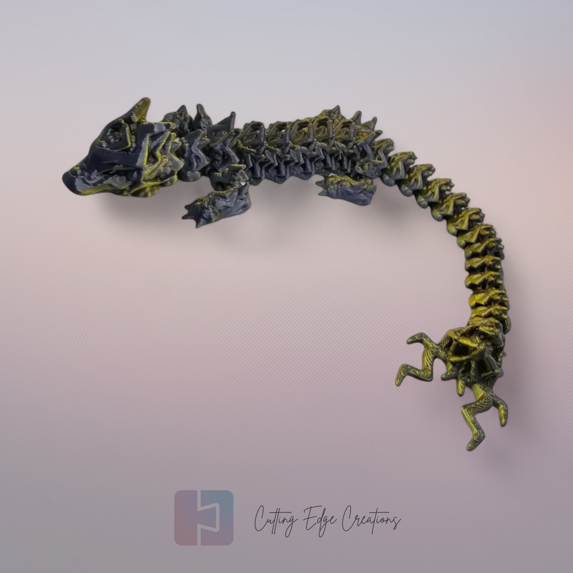 3D printed articulated Lightning Dragon, flexible toy, handmade in the UK, desk fidget and gift.