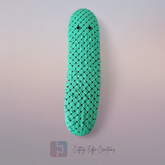 Oversized pickle-shaped stress relief toy, hyper flexi and bendable