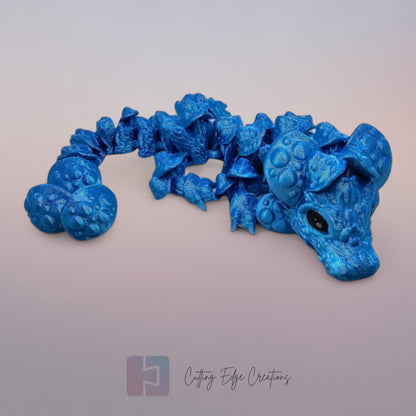 3D printed articulated Mushroom Dragon, flexible toy, handmade in the UK, desk fidget and gift.
