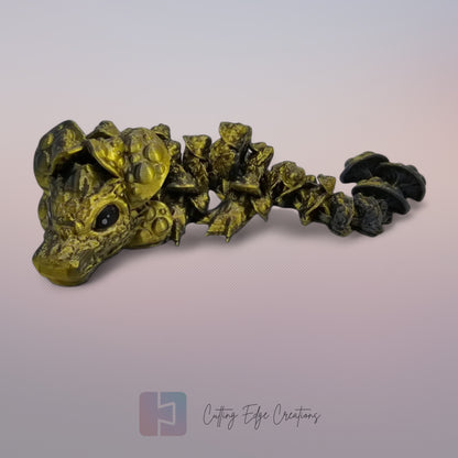 3D printed articulated Mushroom Dragon, flexible toy, handmade in the UK, desk fidget and gift.