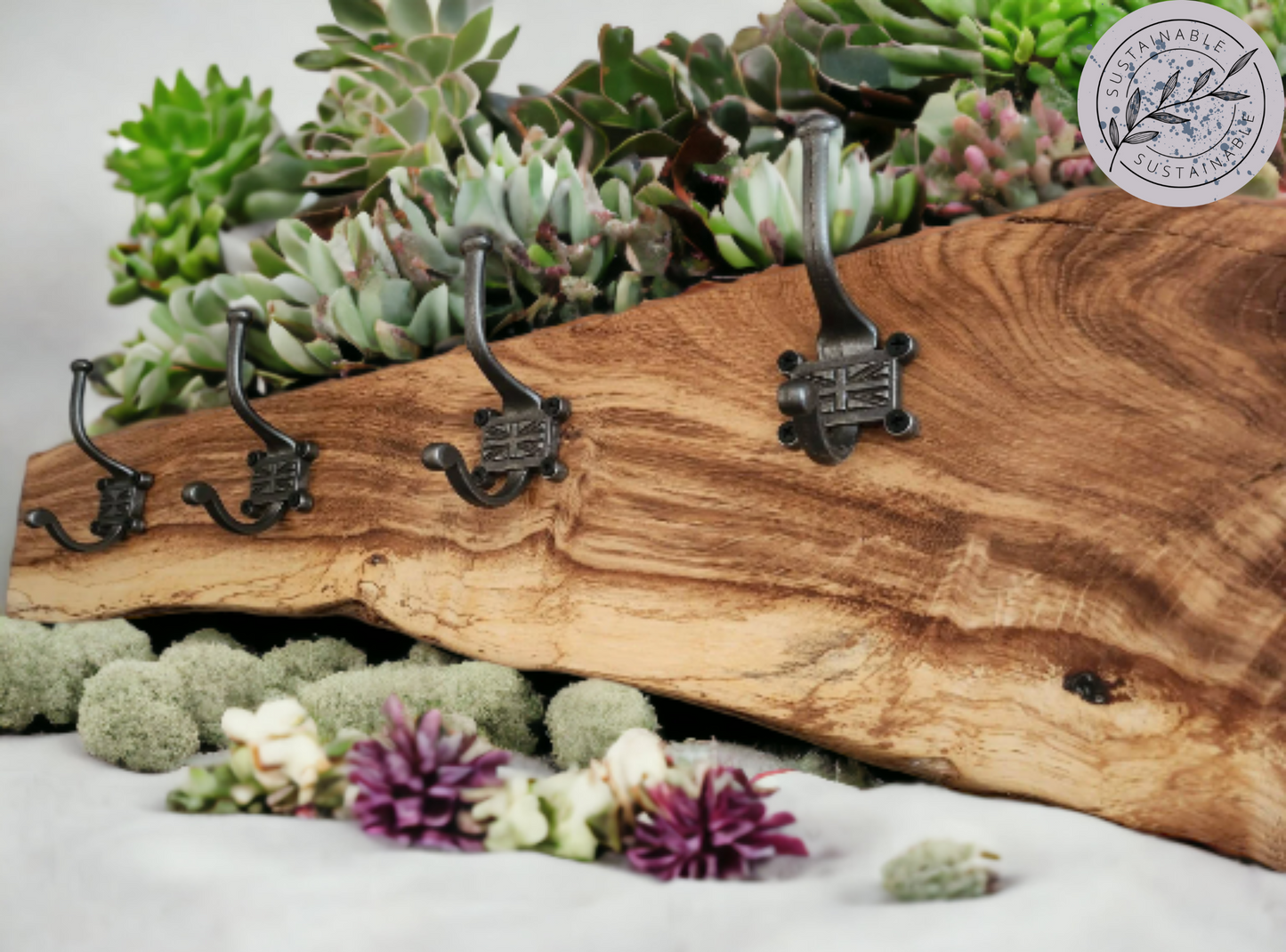 Live Edge Oak Coat Rack With Union Flag Cast Iron Hooks Cutting Edge Creations