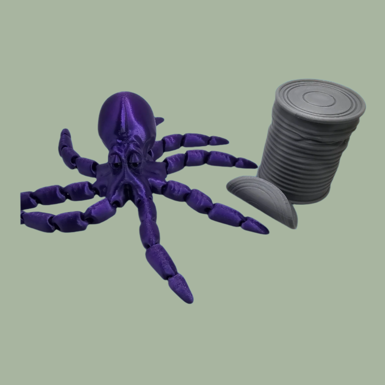 3D printed articulated purple octopus with removeable tin can hat