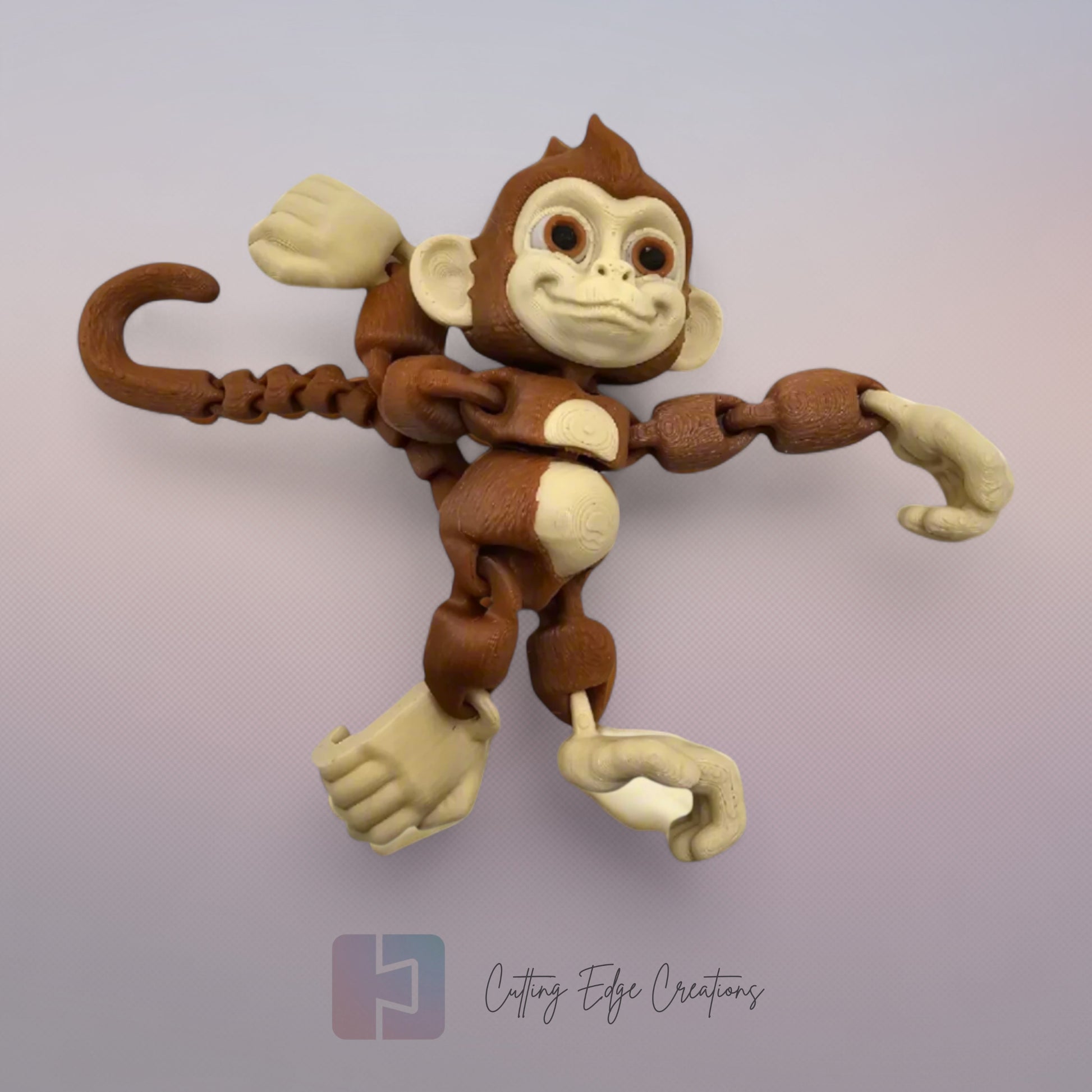 3D printed articulated monkey with hook tail, hook hands, and hook feet