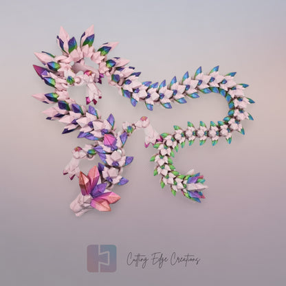 3D printed articulated Crystal Dragon V2, flexible toy, handmade in the UK, desk fidget and gift.