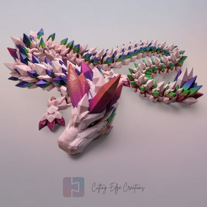3D printed articulated Crystal Dragon V2, flexible toy, handmade in the UK, desk fidget and gift.