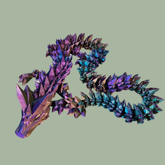 3D printed crystal style mega dragon in multi faceted colours