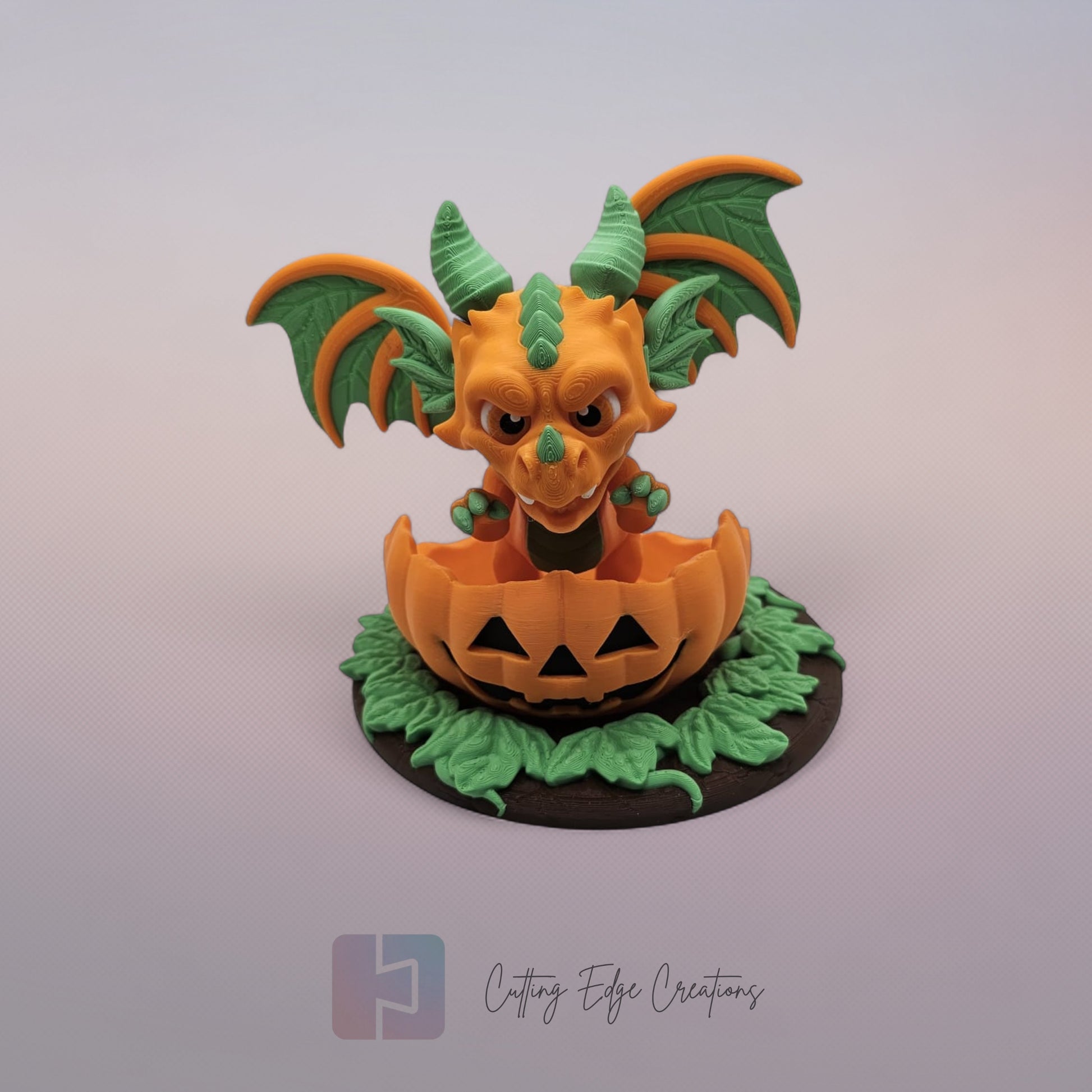 Pumpkin Dragon: “3D-printed Pumpkin Dragon, Halloween desk décor with carved pumpkin design and articulated body, collectible fantasy gift