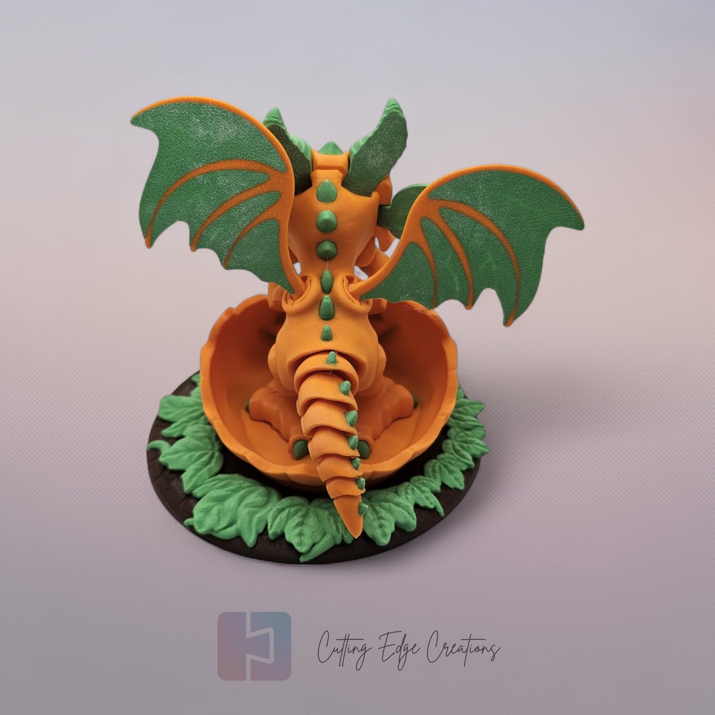 Pumpkin Dragon: “3D-printed Pumpkin Dragon, Halloween desk décor with carved pumpkin design and articulated body, collectible fantasy gift
