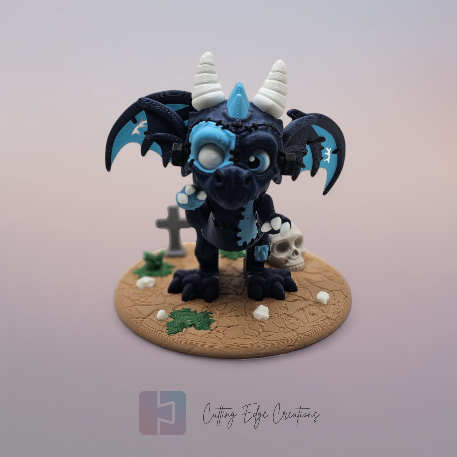 Reanimated Dragon: “3D-printed Reanimated Dragon, spooky articulated desk toy with mad science theme and matching stand