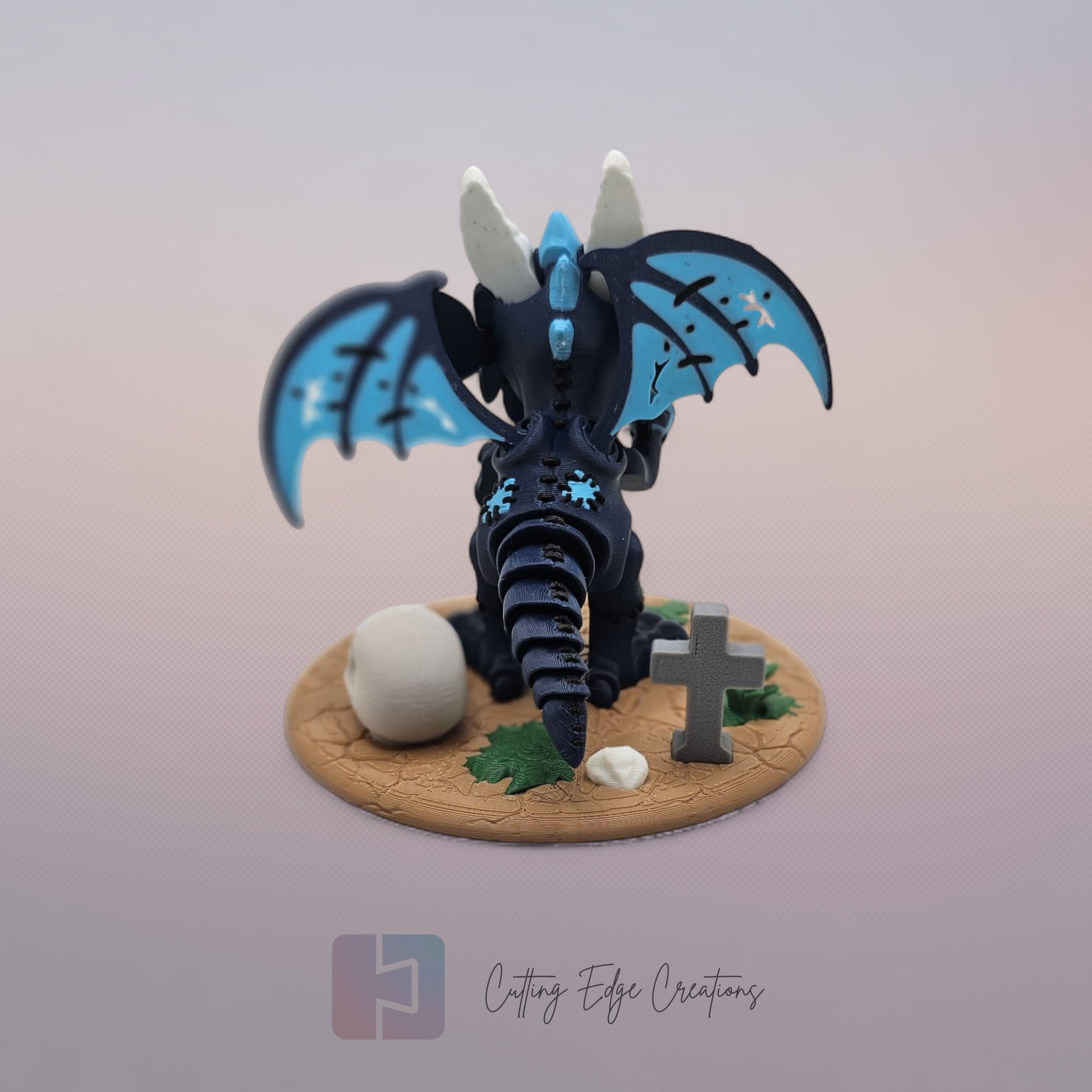 Reanimated Dragon: “3D-printed Reanimated Dragon, spooky articulated desk toy with mad science theme and matching stand