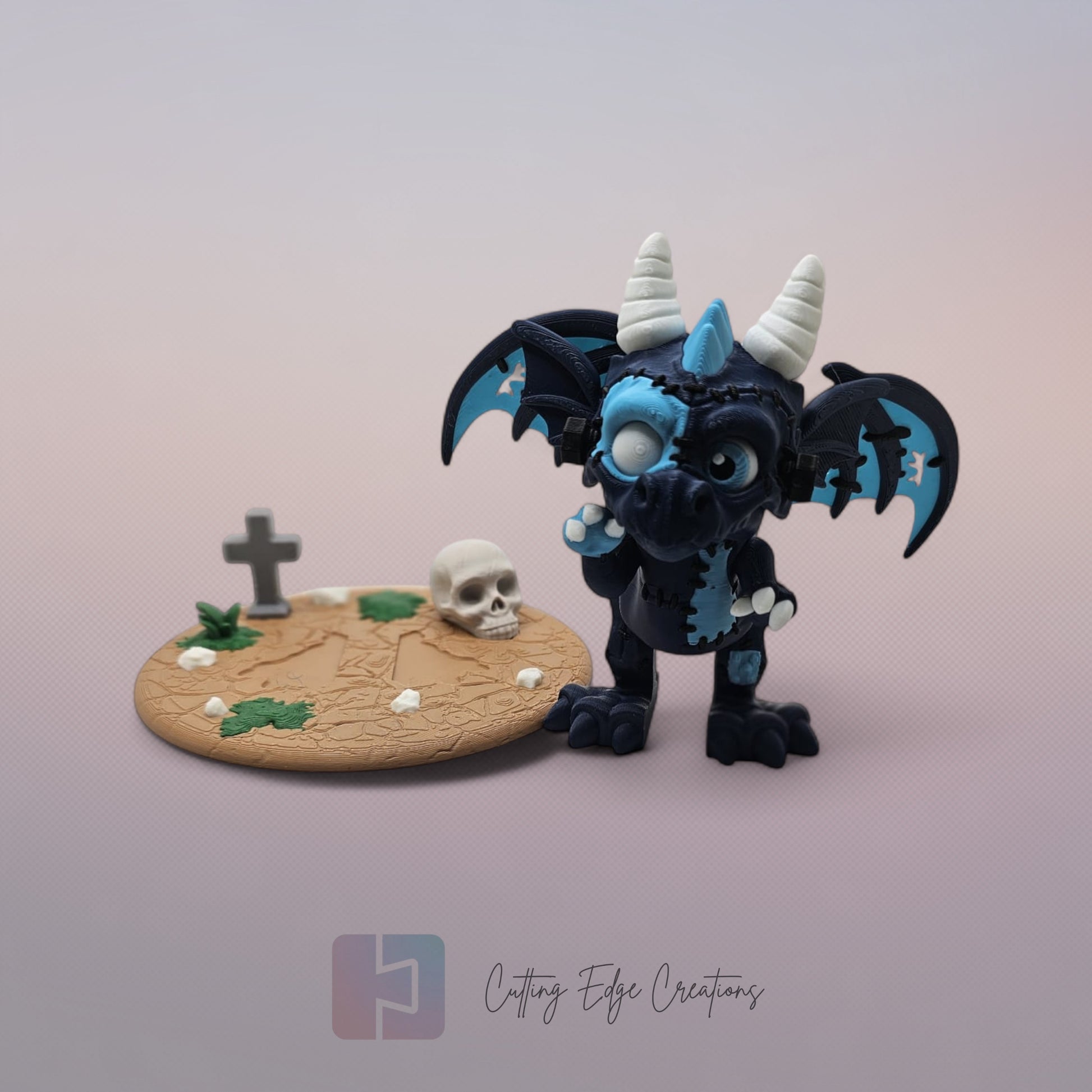 Reanimated Dragon: “3D-printed Reanimated Dragon, spooky articulated desk toy with mad science theme and matching stand