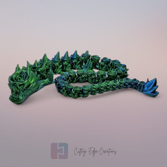 3D printed articulated Rose Dragon, flexible toy, handmade in the UK, desk fidget and gift.