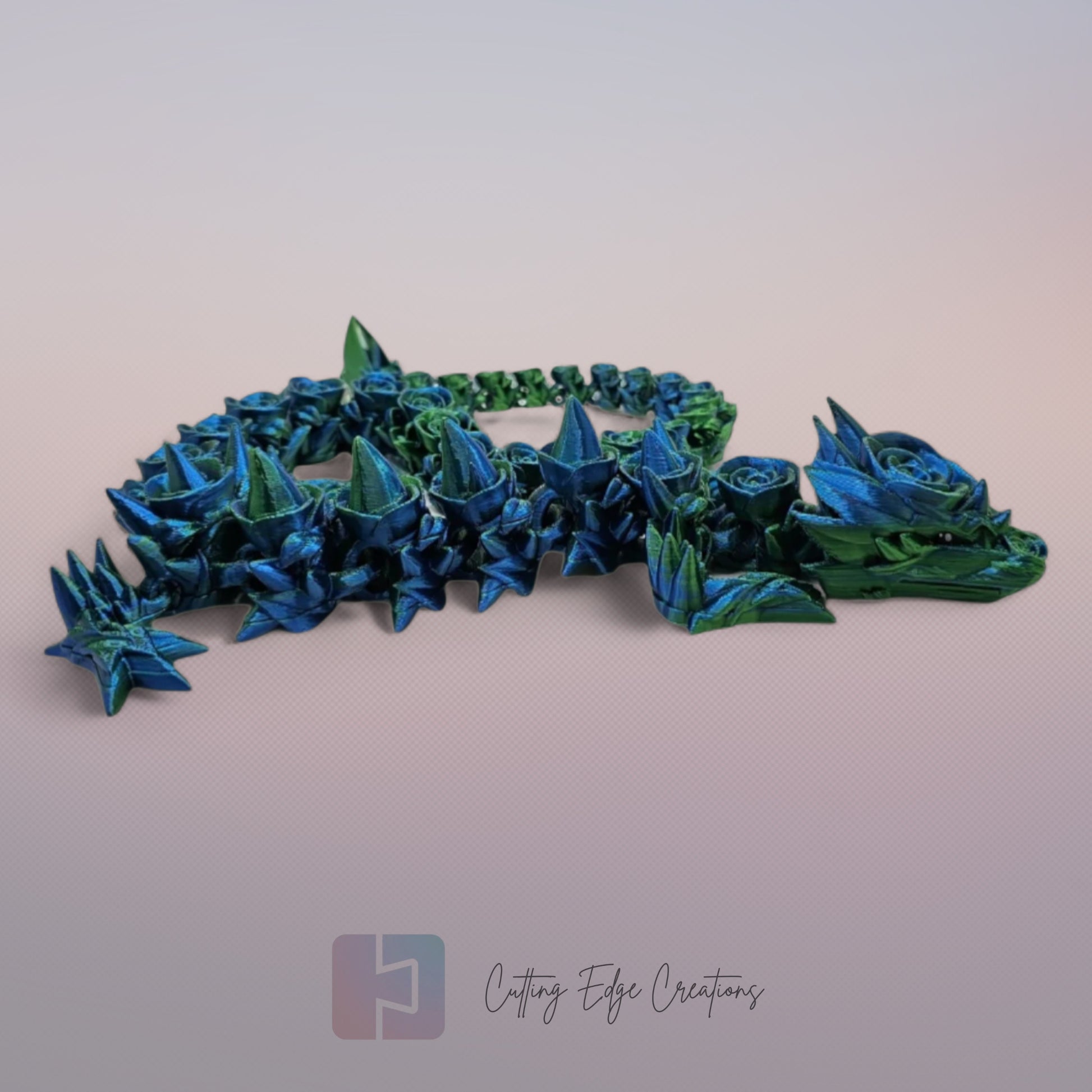 3D printed articulated Rose Dragon, flexible toy, handmade in the UK, desk fidget and gift.