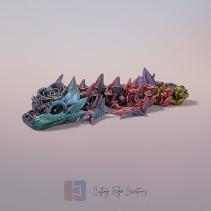 3D printed articulated Rose Dragon, flexible toy, handmade in the UK, desk fidget and gift.