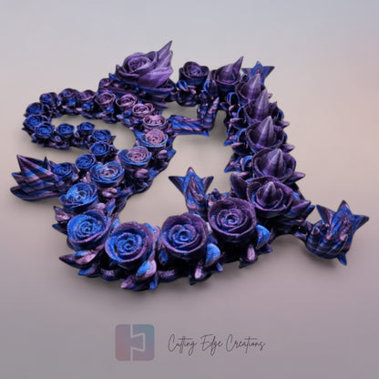3D printed articulated Rose Dragon, flexible toy, handmade in the UK, desk fidget and gift.