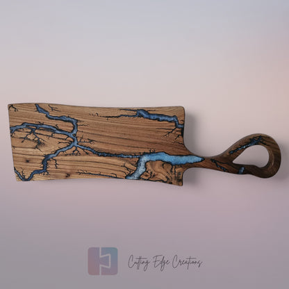The Electric Blue River – Walnut Serving Board (One-of-a-Kind)