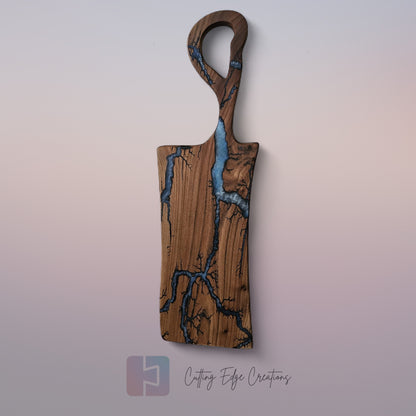 The Electric Blue River – Walnut Serving Board (One-of-a-Kind)