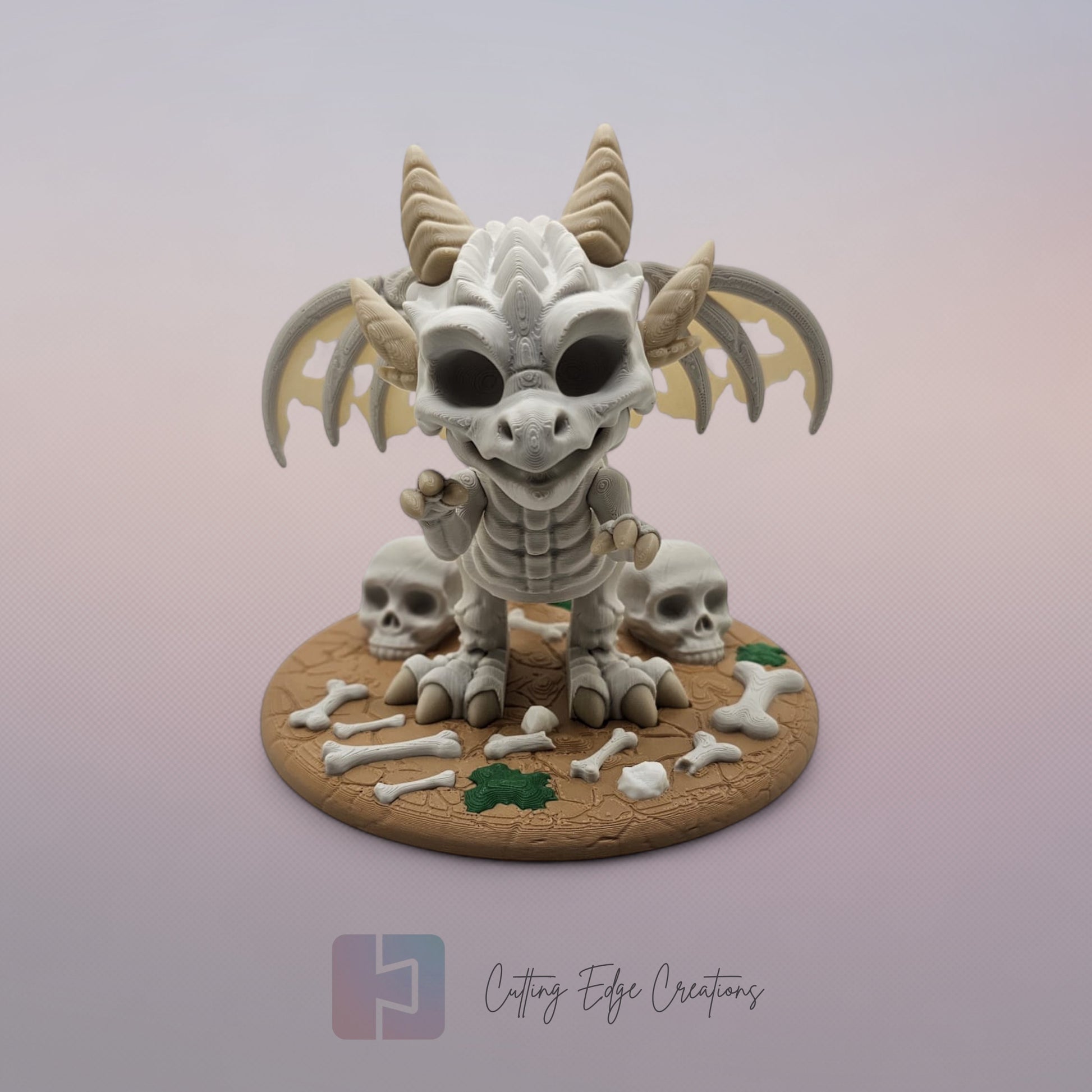 Skeleton Dragon: “3D-printed Skeleton Dragon figurine, articulated fidget toy with bone details, gothic Halloween decoration