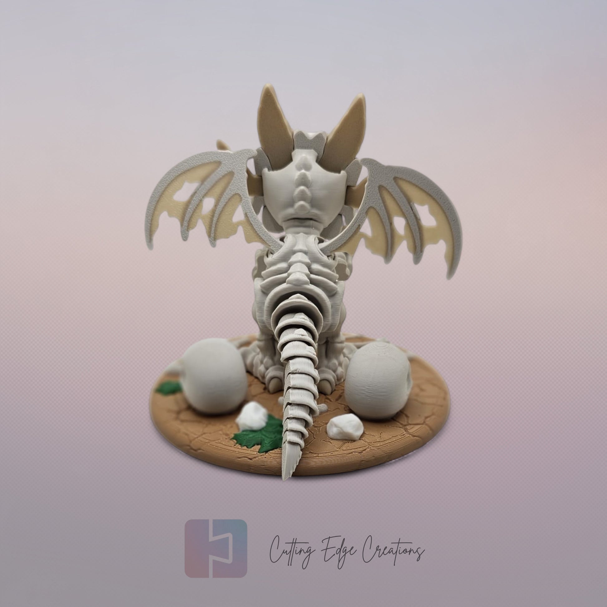Skeleton Dragon: “3D-printed Skeleton Dragon figurine, articulated fidget toy with bone details, gothic Halloween decoration