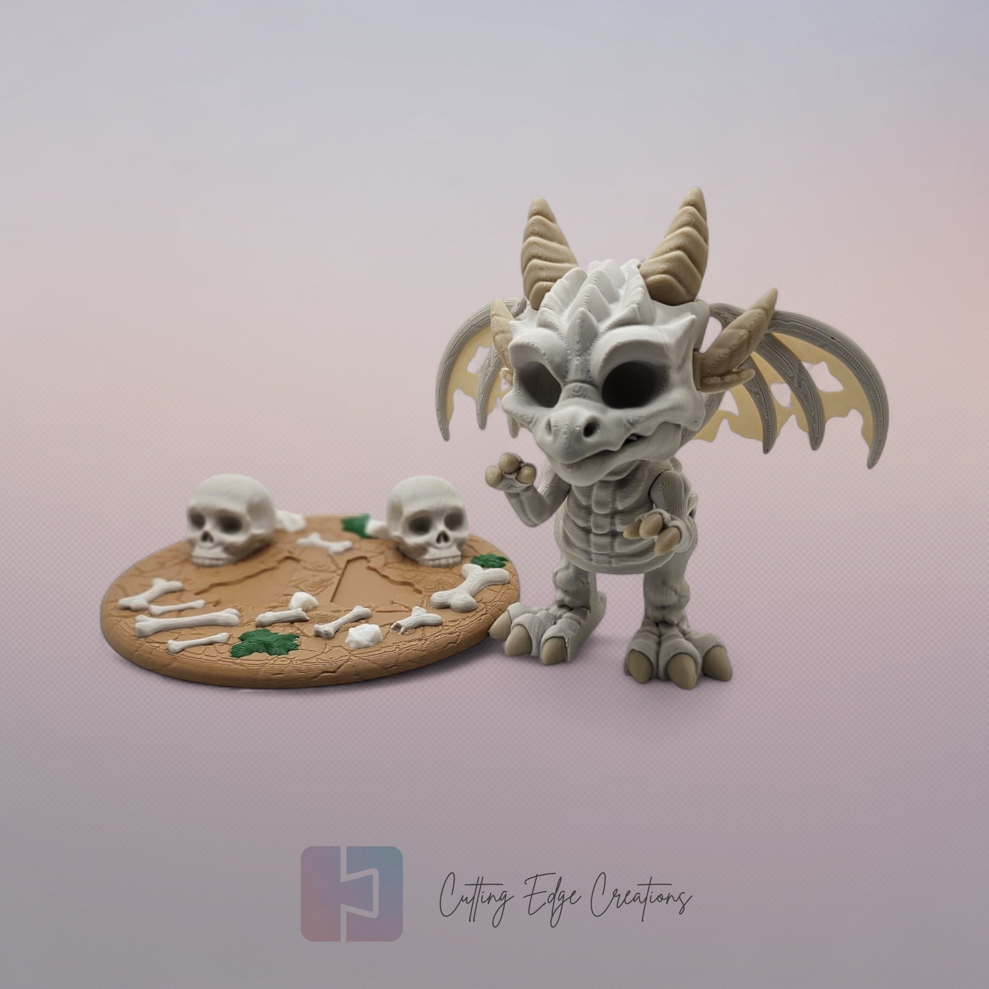 Skeleton Dragon: “3D-printed Skeleton Dragon figurine, articulated fidget toy with bone details, gothic Halloween decoration