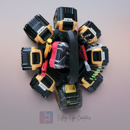 8 Battery Caddy Compatible with DeWalt Batteries - Tool Organiser Storage Rack with Bit Holders & Centre Tray - 3D Printed in the UK