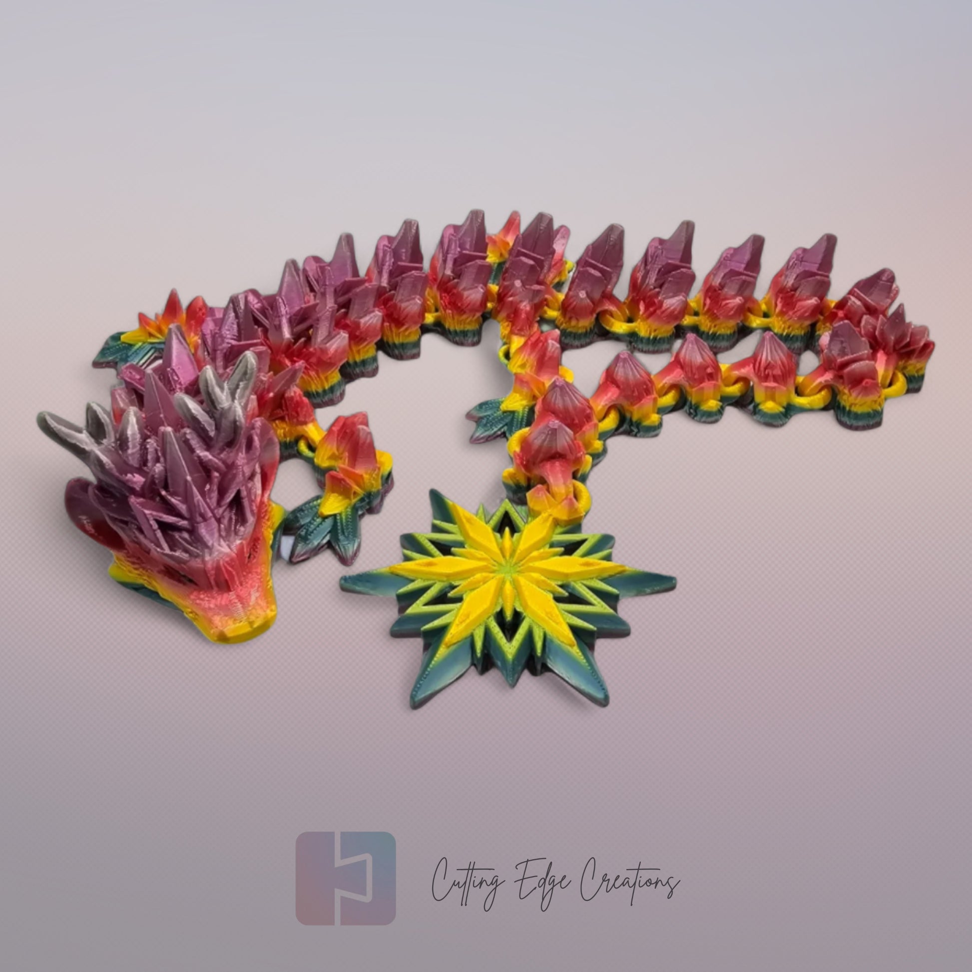 3D printed articulated Winter Dragon, flexible toy, handmade in the UK, desk fidget and gift.