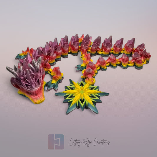 3D printed articulated Winter Dragon, flexible toy, handmade in the UK, desk fidget and gift.