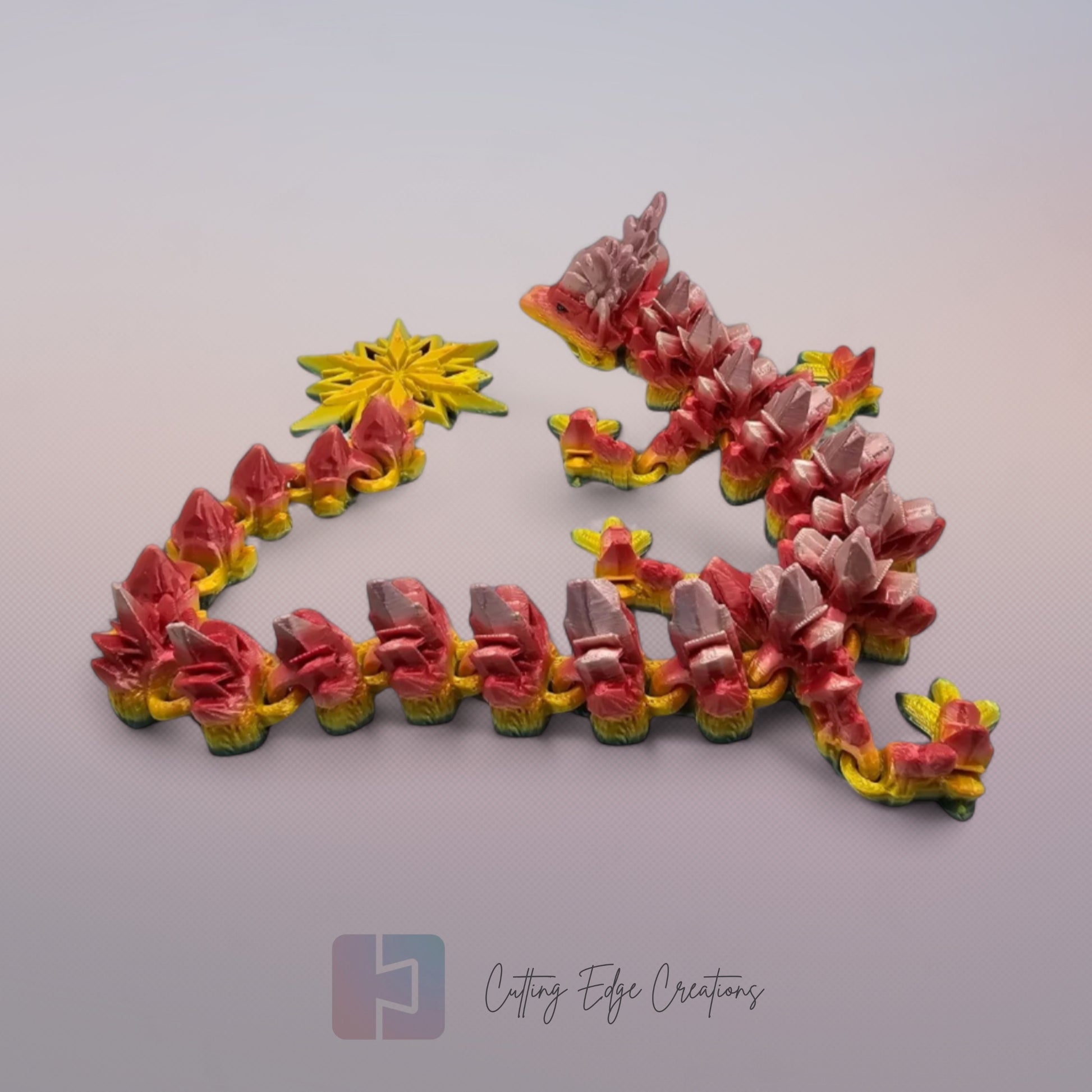 3D printed articulated Winter Dragon, flexible toy, handmade in the UK, desk fidget and gift.