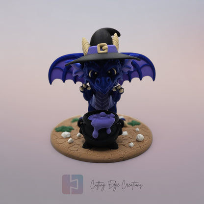 Witch Dragon: “3D-printed Witch Dragon, articulated Halloween figure with broom design, spooky fantasy décor