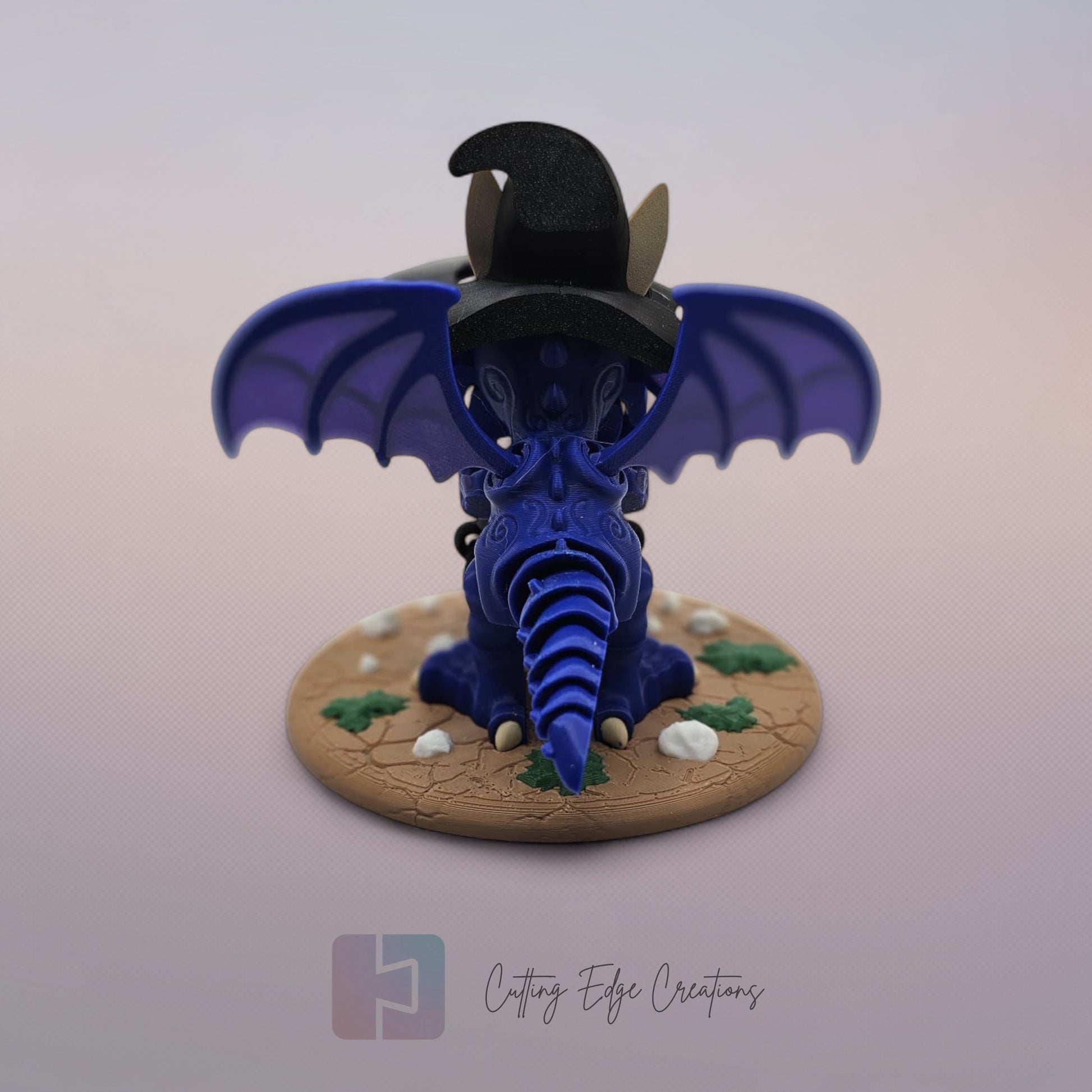 Witch Dragon: “3D-printed Witch Dragon, articulated Halloween figure with broom design, spooky fantasy décor