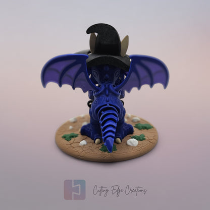 Witch Dragon: “3D-printed Witch Dragon, articulated Halloween figure with broom design, spooky fantasy décor