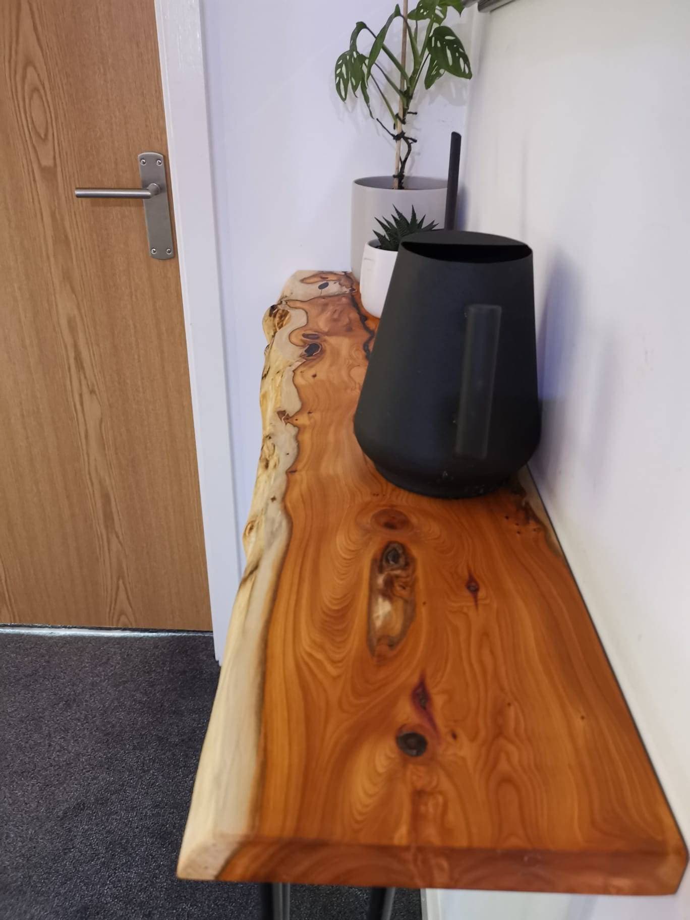 Stunning Live Edge Solid Yew Entryway Table made from beautiful English Yew