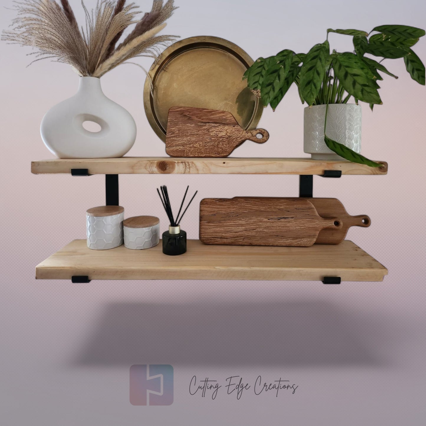 Rustic Scaffold Board Shelf with Brackets — Handmade from Reclaimed Timber