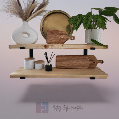 Rustic Scaffold Board Shelf with Brackets — Handmade from Reclaimed Timber